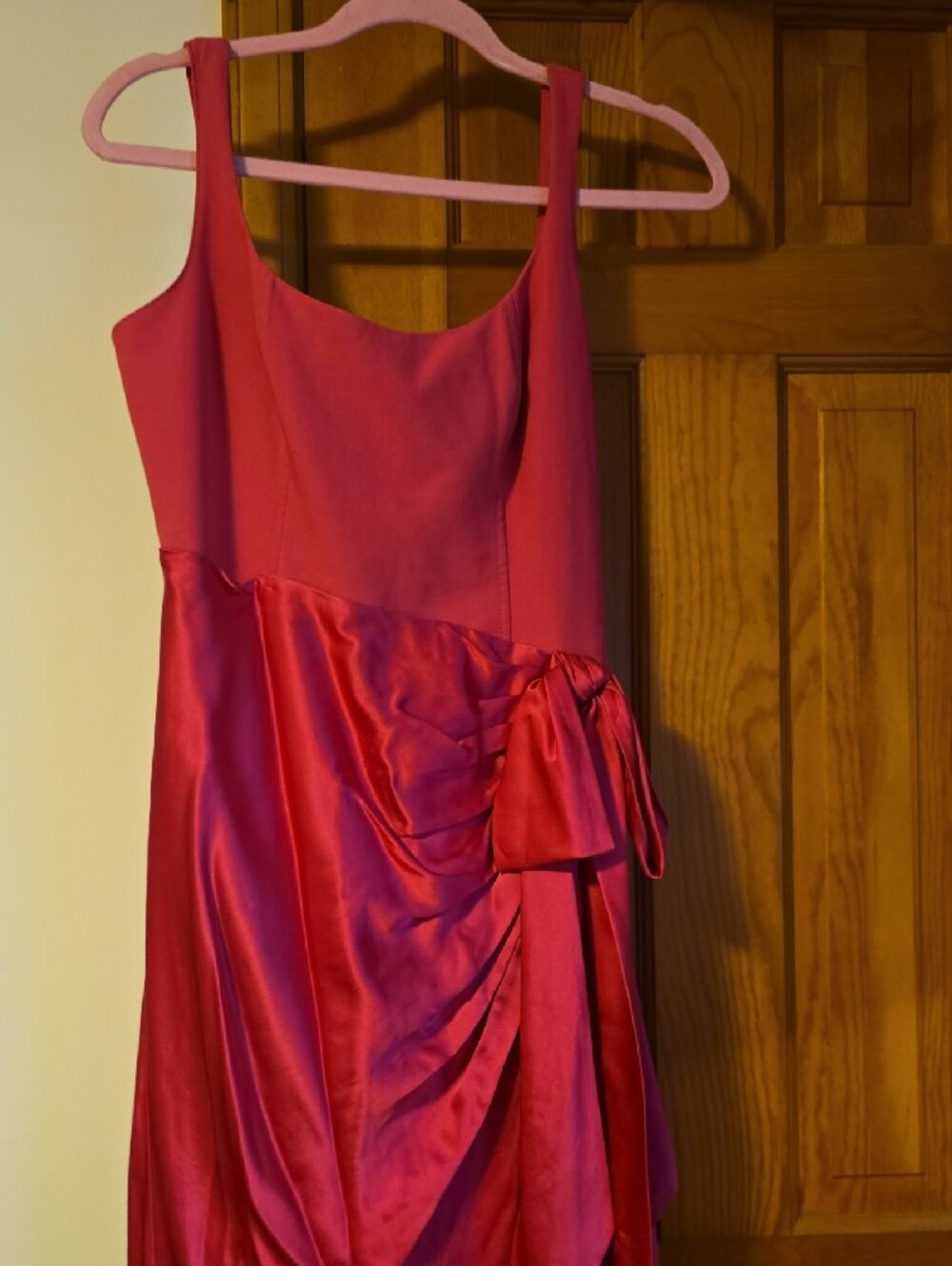 cinq a sept Hot Pink Satin Maxi Dress with Side Bow - Picture 13 of 16
